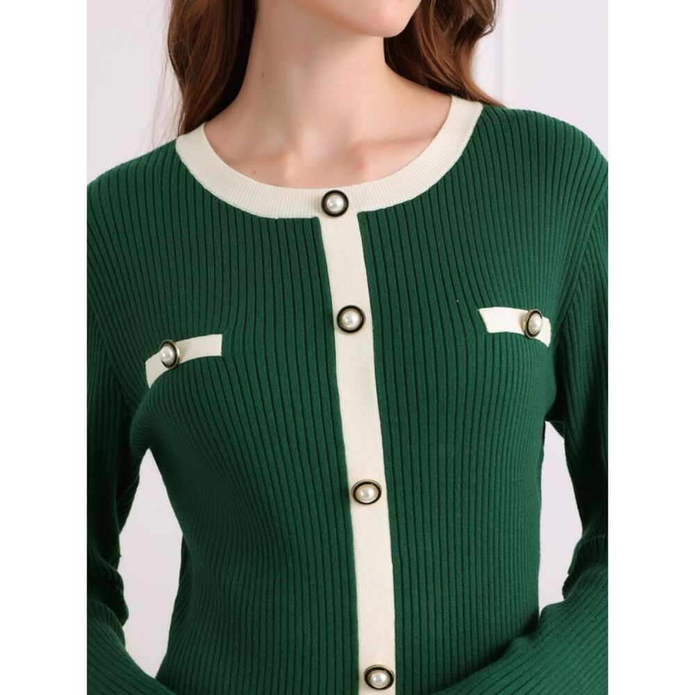 Midi Knit Long Sleeve Sweater Dress Green - Picture 4 of 6